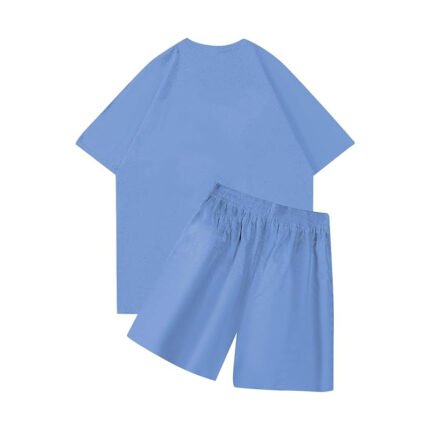 Nofs Sky Blue Summer Set: Chic sky blue t-shirt and shorts ensemble for effortless summer style.